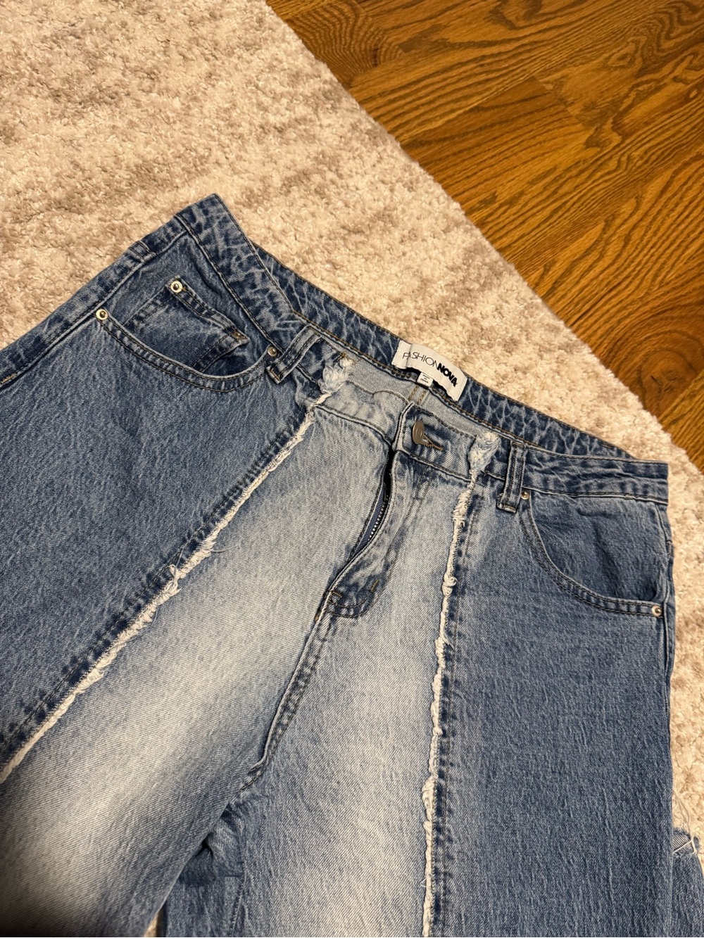 Fashion Nova Blue Two-Tone High-Waist Jeans